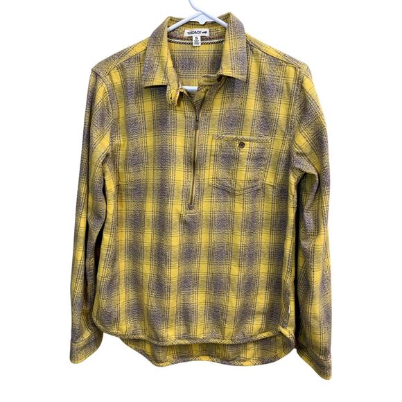 Toad & Co Shirt Women Size Small Yellow Gray 1/4 Zip Long Sleeve Organic Cotton - Picture 1 of 13